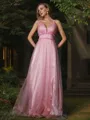 A-Line/Princess Tulle Ruffles V-neck Sleeveless Sweep Train Bridesmaid Dresses