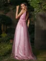A-Line/Princess Tulle Ruffles V-neck Sleeveless Sweep Train Bridesmaid Dresses
