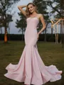 Trumpet/Mermaid Stretch Crepe Bowknot Sweetheart Sleeveless Sweep Train Bridesmaid Dresses