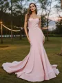 Trumpet/Mermaid Stretch Crepe Bowknot Sweetheart Sleeveless Sweep Train Bridesmaid Dresses