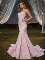 Trumpet/Mermaid Stretch Crepe Bowknot Sweetheart Sleeveless Sweep Train Bridesmaid Dresses