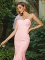 Sheath/Column Stretch Crepe Ruched One-Shoulder Sleeveless Tea-Length Bridesmaid Dresses