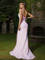 Sheath/Column Stretch Crepe Ruched V-neck Sleeveless Sweep Train Bridesmaid Dresses