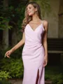 Sheath/Column Stretch Crepe Ruched V-neck Sleeveless Sweep Train Bridesmaid Dresses