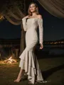 Trumpet/Mermaid Stretch Crepe Lace Off-the-Shoulder Long Sleeves Asymmetrical Bridesmaid Dresses