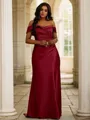 Sheath/Column Satin Ruched Off-the-Shoulder Sleeveless Sweep Train Bridesmaid Dresses