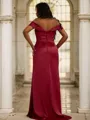 Sheath/Column Satin Ruched Off-the-Shoulder Sleeveless Sweep Train Bridesmaid Dresses
