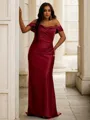 Sheath/Column Satin Ruched Off-the-Shoulder Sleeveless Sweep Train Bridesmaid Dresses