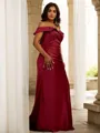 Sheath/Column Satin Ruched Off-the-Shoulder Sleeveless Sweep Train Bridesmaid Dresses