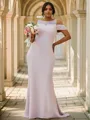 Sheath/Column Stretch Crepe Lace Scoop Sleeveless Sweep Train Bridesmaid Dresses