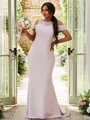 Sheath/Column Stretch Crepe Lace Scoop Sleeveless Sweep Train Bridesmaid Dresses