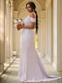 Sheath/Column Stretch Crepe Lace Scoop Sleeveless Sweep Train Bridesmaid Dresses