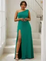 Sheath/Column Jersey Ruffles One-Shoulder Sleeveless Sweep Train Bridesmaid Dresses