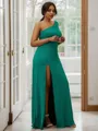 Sheath/Column Jersey Ruffles One-Shoulder Sleeveless Sweep Train Bridesmaid Dresses