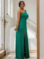 Sheath/Column Jersey Ruffles One-Shoulder Sleeveless Sweep Train Bridesmaid Dresses