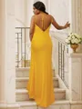 Sheath/Column Jersey Ruched Spaghetti Straps Sleeveless Sweep Train Bridesmaid Dresses