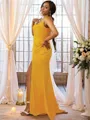 Sheath/Column Jersey Ruched Spaghetti Straps Sleeveless Sweep Train Bridesmaid Dresses
