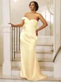 Sheath/Column Silk Like Satin Ruched One-Shoulder Sleeveless Sweep Train Bridesmaid Dresses