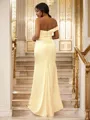 Sheath/Column Silk Like Satin Ruched One-Shoulder Sleeveless Sweep Train Bridesmaid Dresses