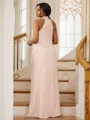 Sheath/Column Silk like Satin Ruched Halter Sleeveless Floor-Length Bridesmaid Dresses