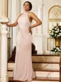 Sheath/Column Silk like Satin Ruched Halter Sleeveless Floor-Length Bridesmaid Dresses