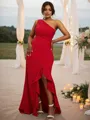Sheath/Column Stretch Crepe Ruched One-Shoulder Sleeveless Sweep Train Bridesmaid Dresses