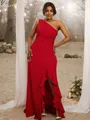 Sheath/Column Stretch Crepe Ruched One-Shoulder Sleeveless Sweep Train Bridesmaid Dresses
