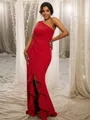 Sheath/Column Stretch Crepe Ruched One-Shoulder Sleeveless Sweep Train Bridesmaid Dresses