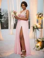A-Line/Princess Chiffon Applique Scoop Sleeveless Floor-Length Bridesmaid Dresses