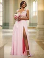 A-Line/Princess Chiffon Applique Scoop Sleeveless Floor-Length Bridesmaid Dresses