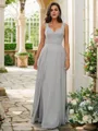 A-Line/Princess Chiffon Ruffles V-neck Sleeveless Floor-Length Bridesmaid Dresses
