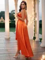 A-Line/Princess Silk like Satin Ruffles V-neck Sleeveless Ankle-Length Bridesmaid Dresses