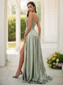 A-Line/Princess Silk like Satin Ruffles Spaghetti Straps Sleeveless Sweep Train Bridesmaid Dresses