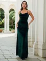 Sheath/Column Velvet Ruched Spaghetti Straps Sleeveless Floor-Length Bridesmaid Dresses