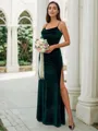Sheath/Column Velvet Ruched Spaghetti Straps Sleeveless Floor-Length Bridesmaid Dresses
