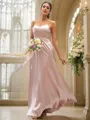A-Line/Princess Silk like Satin Ruffles V-neck Sleeveless Floor-Length Bridesmaid Dresses