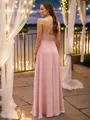 A-Line/Princess Chiffon Lace V-neck Sleeveless Floor-Length Bridesmaid Dresses