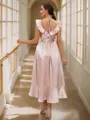 A-Line/Princess Silk like Satin Ruffles V-neck Sleeveless Tea-Length Bridesmaid Dresses