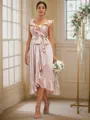 A-Line/Princess Silk like Satin Ruffles V-neck Sleeveless Tea-Length Bridesmaid Dresses