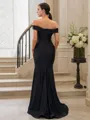 Sheath/Column Jersey Ruched Off-the-Shoulder Sleeveless Sweep Train Bridesmaid Dresses