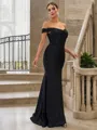 Sheath/Column Jersey Ruched Off-the-Shoulder Sleeveless Sweep Train Bridesmaid Dresses