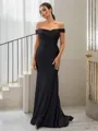 Sheath/Column Jersey Ruched Off-the-Shoulder Sleeveless Sweep Train Bridesmaid Dresses