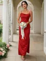 Sheath/Column Satin Ruched Spaghetti Straps Sleeveless Ankle-Length Bridesmaid Dresses