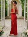 Sheath/Column Satin Ruched Spaghetti Straps Sleeveless Ankle-Length Bridesmaid Dresses