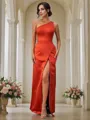 A-Line/Princess Satin Ruched One-Shoulder Sleeveless Floor-Length Bridesmaid Dresses