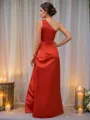 A-Line/Princess Satin Ruched One-Shoulder Sleeveless Floor-Length Bridesmaid Dresses