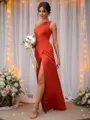 A-Line/Princess Satin Ruched One-Shoulder Sleeveless Floor-Length Bridesmaid Dresses
