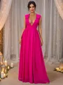 A-Line/Princess Chiffon Ruffles V-neck Sleeveless Floor-Length Bridesmaid Dresses