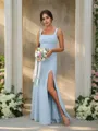 Sheath/Column Stretch Crepe Bowknot Straps Sleeveless Floor-Length Bridesmaid Dresses