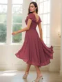 A-Line/Princess Chiffon Ruffles V-neck Short Sleeves Asymmetrical Bridesmaid Dresses